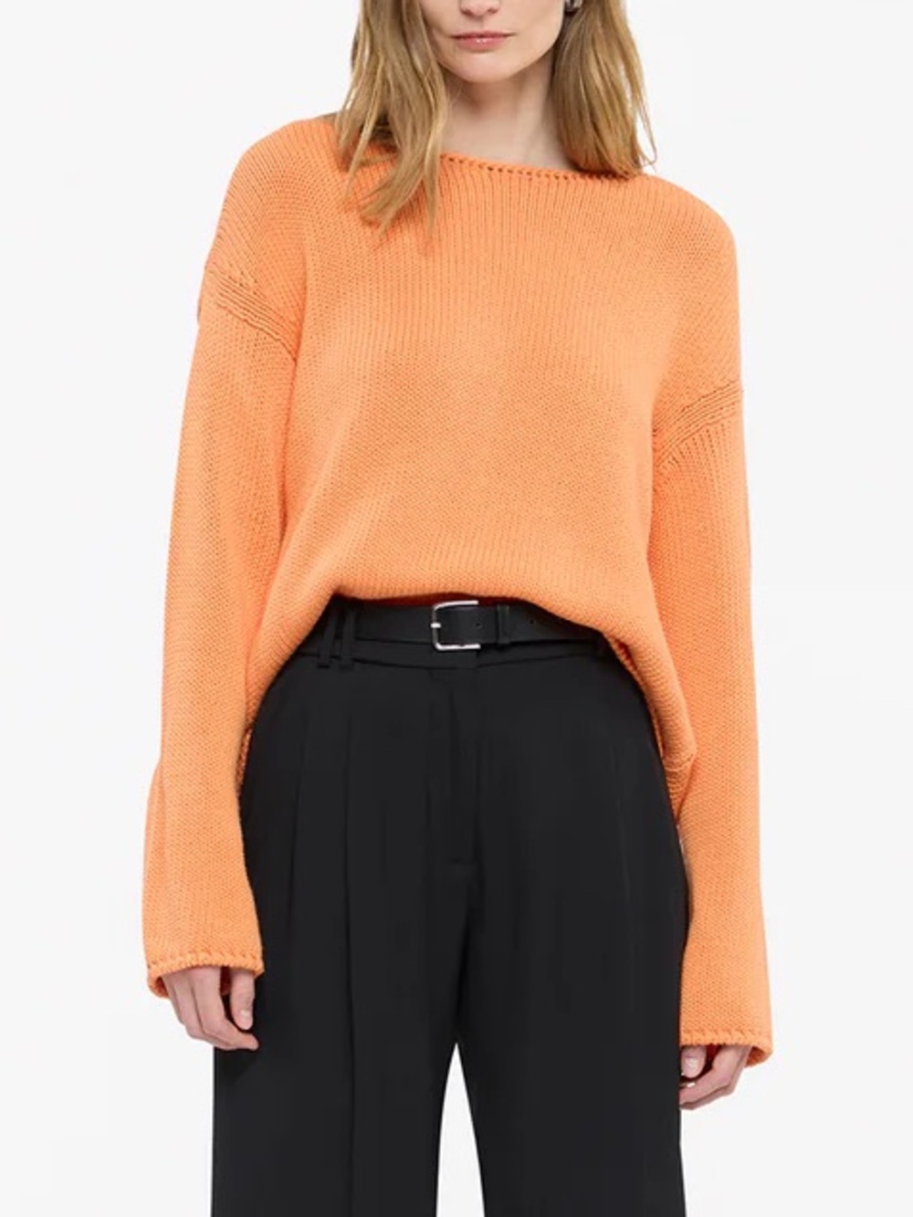 Another Tomorrow Draped Knit Sweater in Papaya